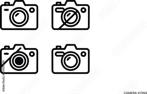 Four camera icons with different lens styles are arranged in a square pattern.
