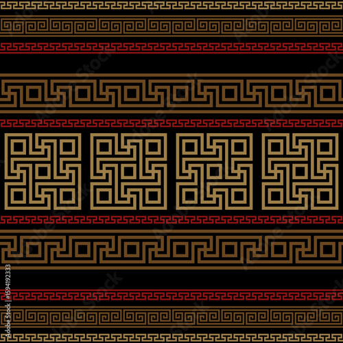 greek fret repeated motif. brown, red meander. vector seamless pattern. geometric repetitive background. fabric swatch. wrapping paper. classic ornament. design template for textile, home decor