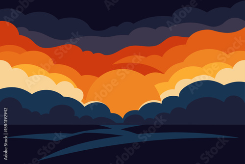 Moody Sunset Over Stormy Clouds on Horizon