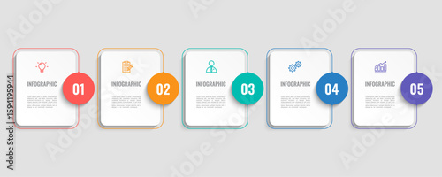 business infographic template, timeline layout with 5 step