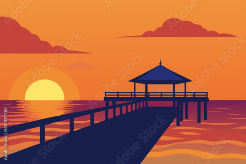 Sunset Pier Watercolor Background Sky Backgrounds