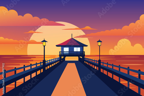 Sunset Pier Watercolor Background Sky Backgrounds