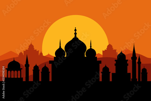 Sunset Skyline With Silhouettes of Domed Temples