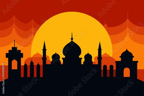Sunset Skyline With Silhouettes of Domed Temples