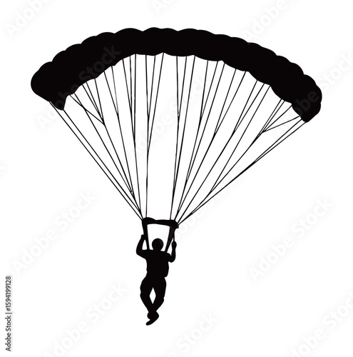 silhouette image of a skydiver with a transparent background