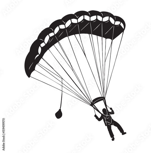 silhouette image of a skydiver with a transparent background