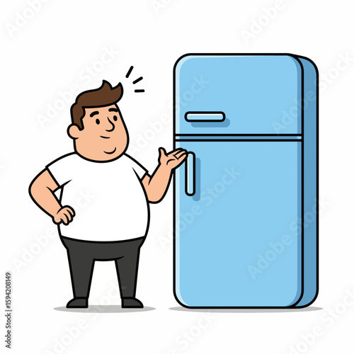 Man Standing Next To A Big Blue Refrigerator