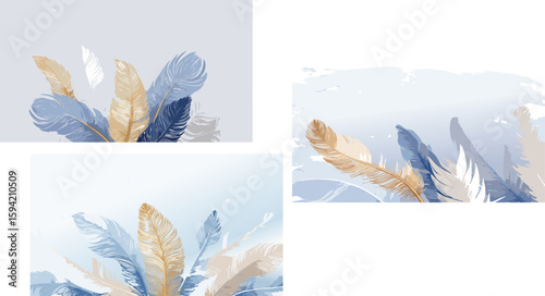 Modern Exotic Plant and feather Decor Elements wall Printed