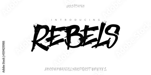 Font Rebels. Funky punk crayon drawn shapes and stickers. Rock style doodle collection with splash water or pencil texture. Young skulls, flames and rebel phrases. elements in punk grunge style.