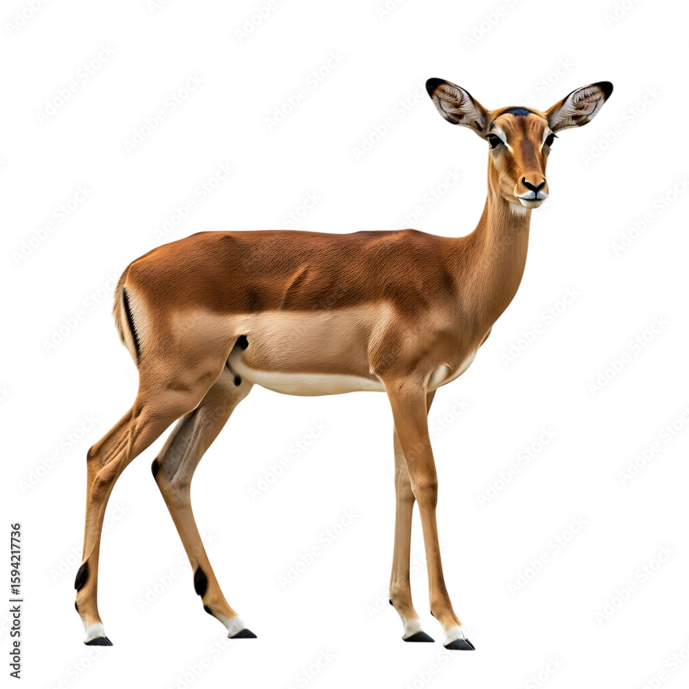 Obraz premium Young impala antelope standing gracefully isolated on transparent background