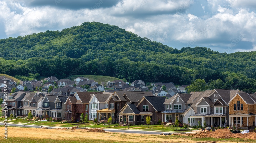 Fototapeta premium Suburban development in rural Tennessee showing freshly built