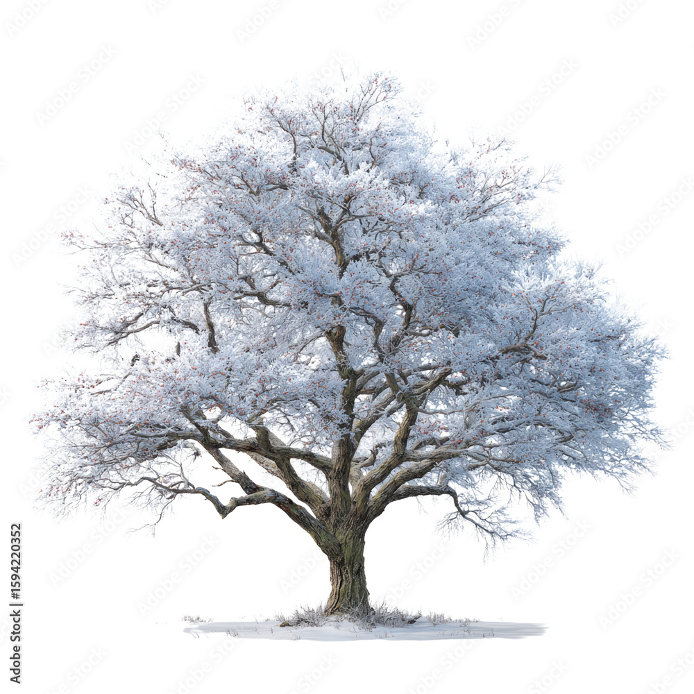 Fototapeta premium Detailed Winter Tree with Snow on Transparent Background