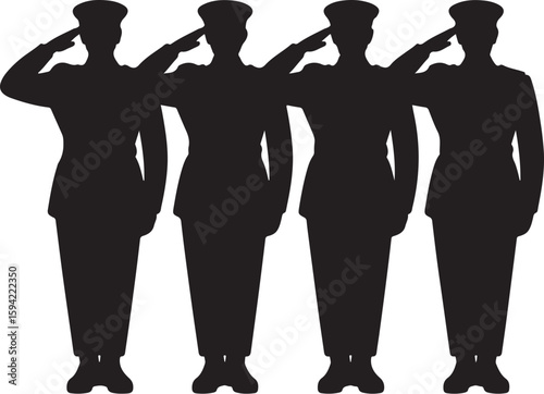Military Personnel Saluting – Shadow Style Vector Art

