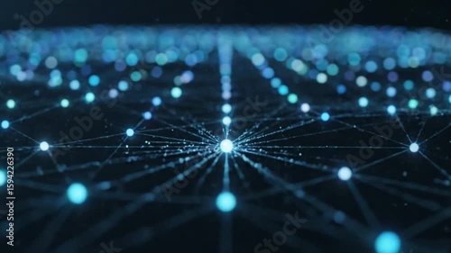 Wave of connection network dots of innovative creation . Concept of future communication computer networks . 3D rendering animation .