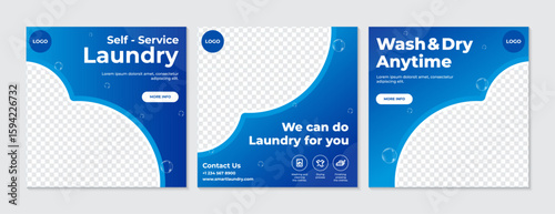 Premium Laundry Service Social Media Template Set. A modern and professional design, perfect for promoting both self service laundry.