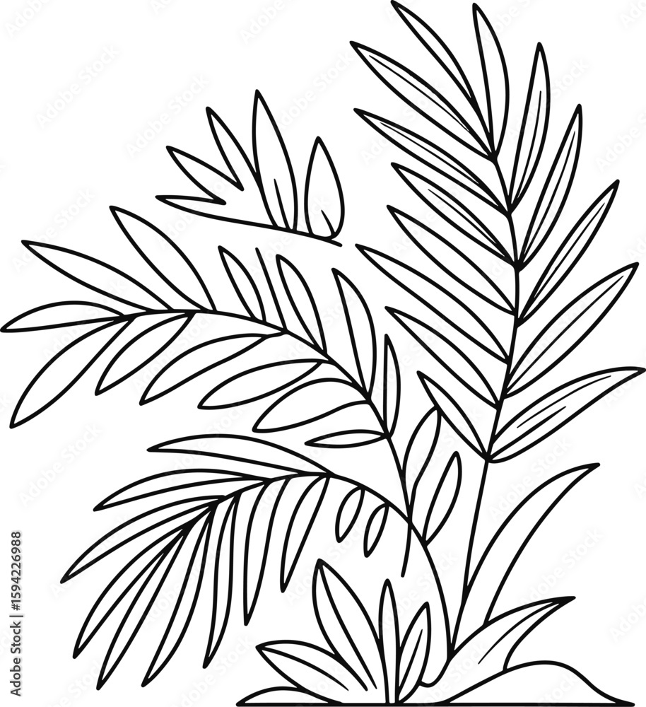 Vibrant jungle plant illustration showcasing the lush beauty of tropical foliage in detail Vibrant jungle plant illustration showcasing the lush beauty of tropical foliage in detail