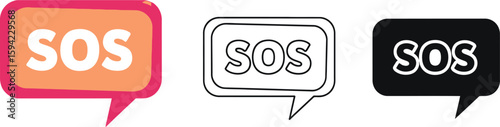 Sos icons vector illustration set emergency call for help sign in speech bubble assistance and support