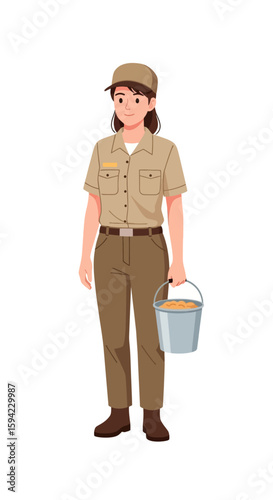 Female Zookeeper Caring for Wildlife in Safari Area