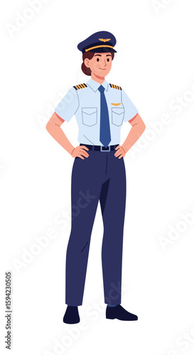 Female Pilot in Uniform Standing Proudly