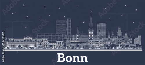 Outline Bonn Germany City Skyline with white Buildings. Business Travel and Concept with Historic Architecture. Bonn Cityscape with Landmarks.