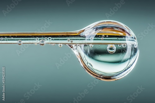 Close-up of Glass Dropper with Liquid Bubble, Detailed Macro Shot of Scientific Laboratory Equipment for Research and Experiments