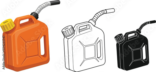 Gasoline can vector illustration set, fuel container design, petrol storage, gas can drawing collection