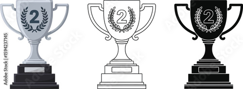 Second place trophy vector illustration set silver outline black award competition achievement success 98