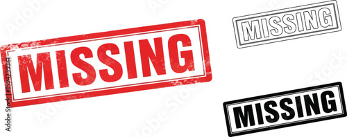 Download missing stamp vector graphic set, missing sign template, missing label design, missing word clipart