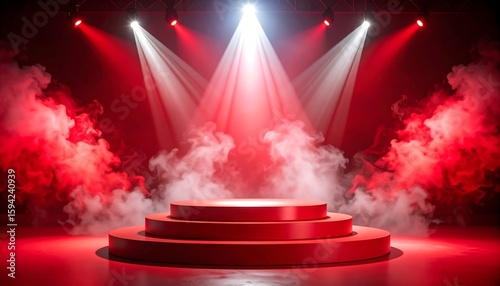 Red Stage with Spotlight and Smoke with for Product, Show, and or Presentation.