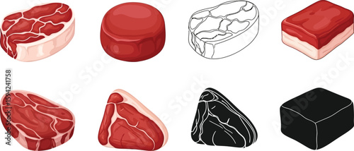 Various cuts of beef meat vector illustration for butcher shop and meat product design and advertising