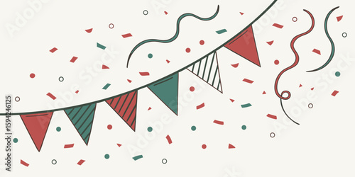 Bright birthday confetti dropping on clear background, cheerful birthday and party decoration for vertical social media design in green white background vector illustration.