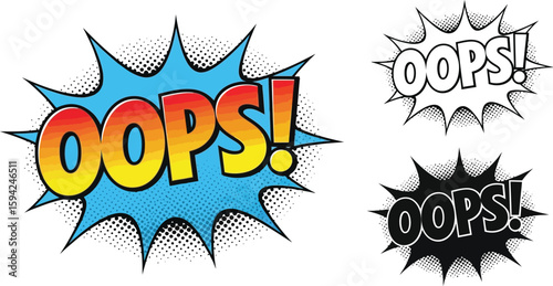 Download oops comic bubble vector illustration, pop art style oops speech bubble, oops comic text effect