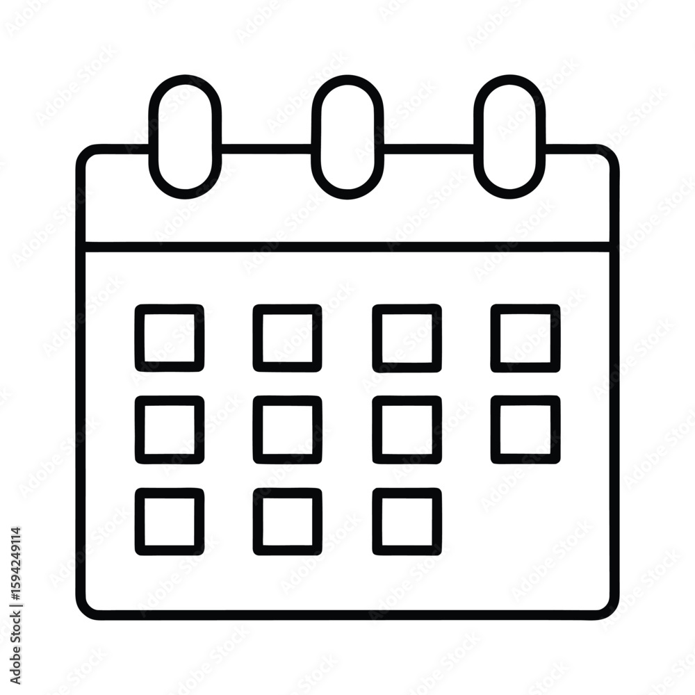 Icon of calendar with boxes vector on white background Icon of calendar with boxes vector on white background