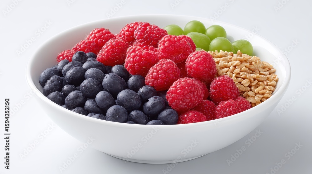 Healthy Fruit Bowl: Berries, Grapes, Cereal, Breakfast Healthy Fruit Bowl: Berries, Grapes, Cereal, Breakfast