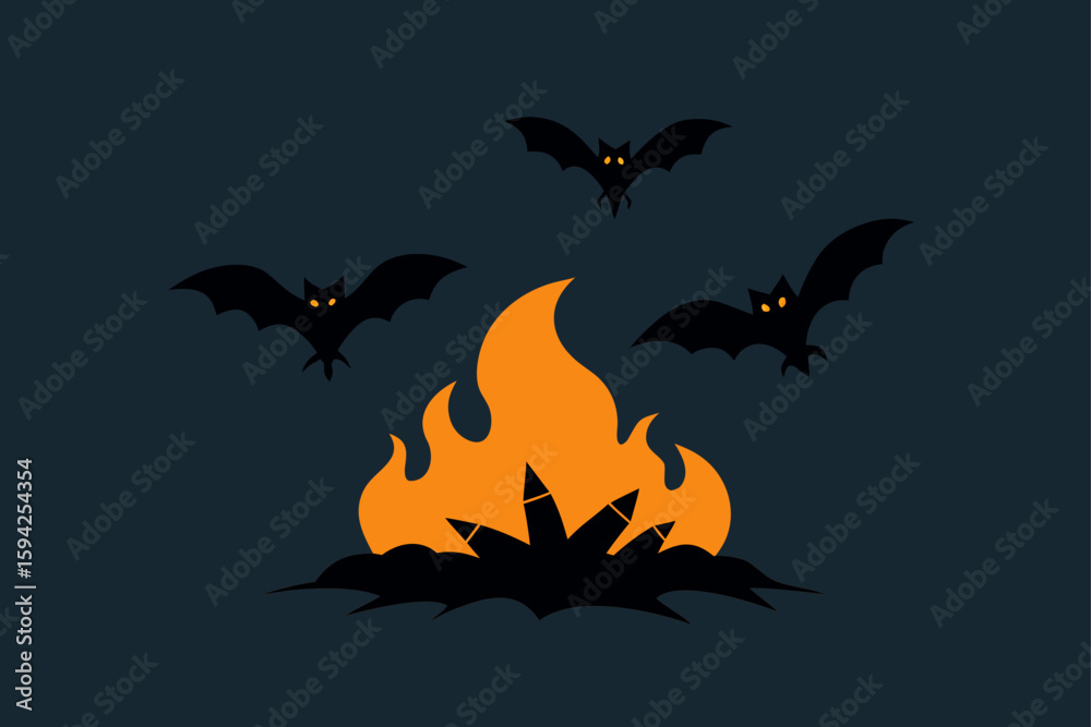 Fototapeta premium palm tree skulls bats tropical halloween theme vector illustration