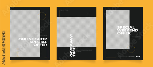 social media template banner blog fashion sale promotion. fully editable instagram and facebook square post frame puzzle organic sale poster. fresh yellow black element shape vector background
