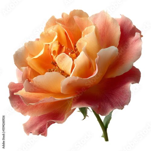 Beautiful Rose Flower with Soft Orange and Pink Petals Isolated