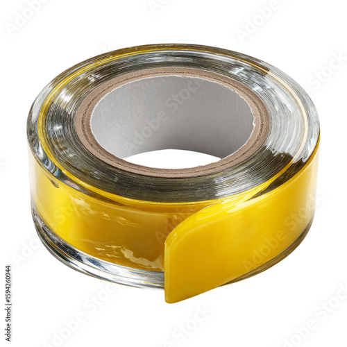 Transparent Yellow Tape Roll on a Clear Background for Crafting