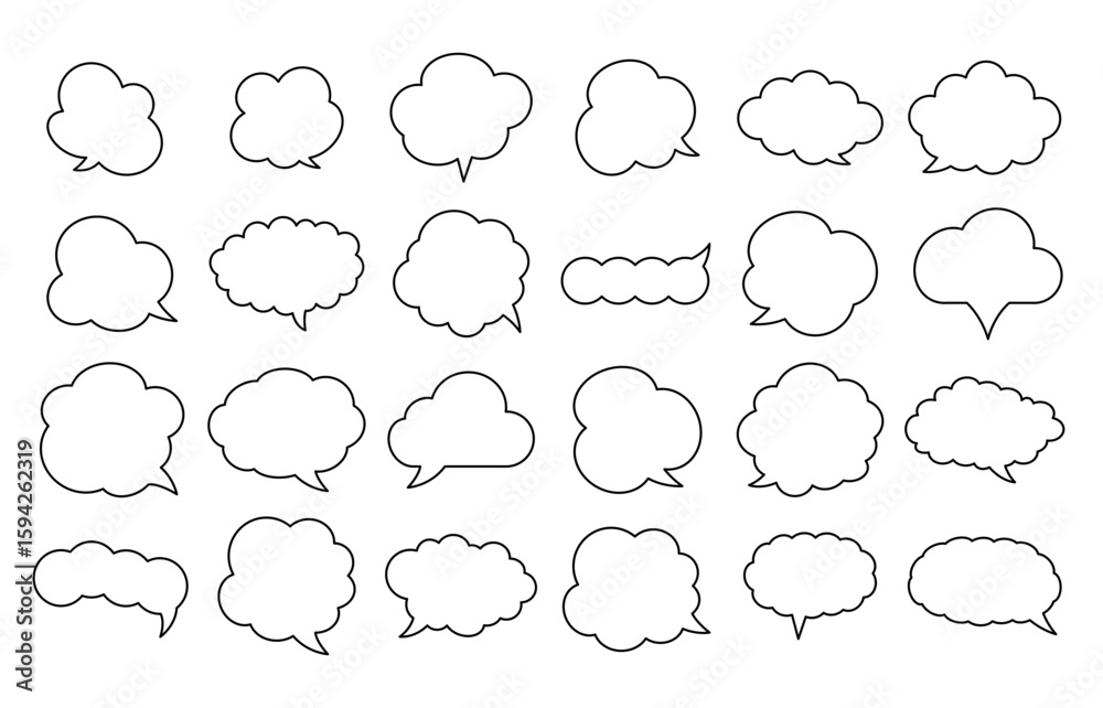 Fototapeta premium Thought bubble thinking cloud outline vector icon set for apps and websites