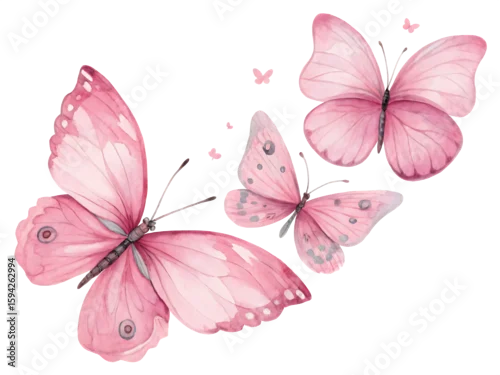 Fototapeta na wymiar  pink butterflies in watercolor style isolated on background white