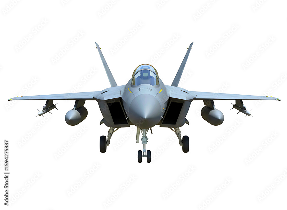 Fototapeta premium Modern fighter jet front view isolated on transparent background