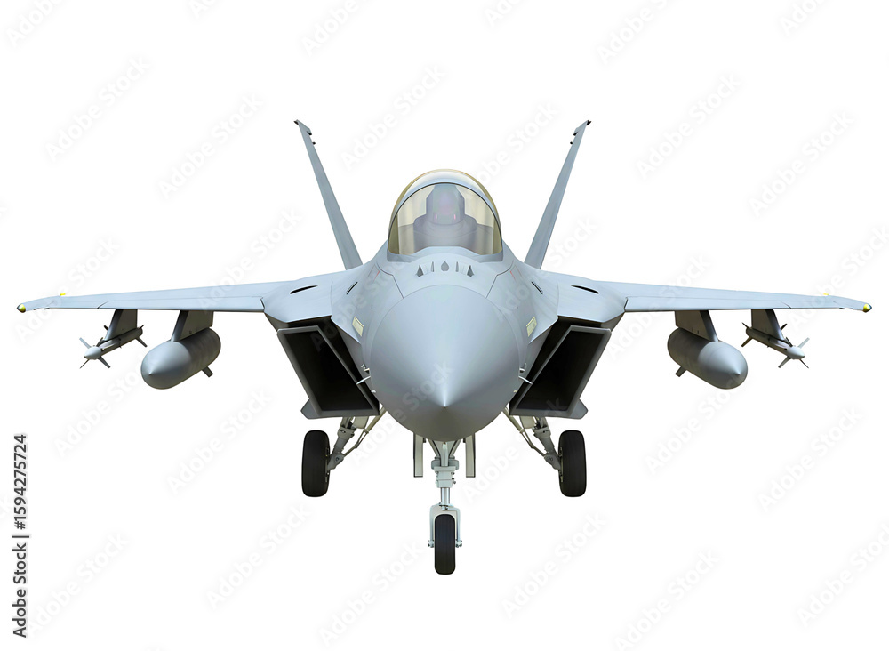 Fototapeta premium Modern fighter jet front view isolated on transparent background