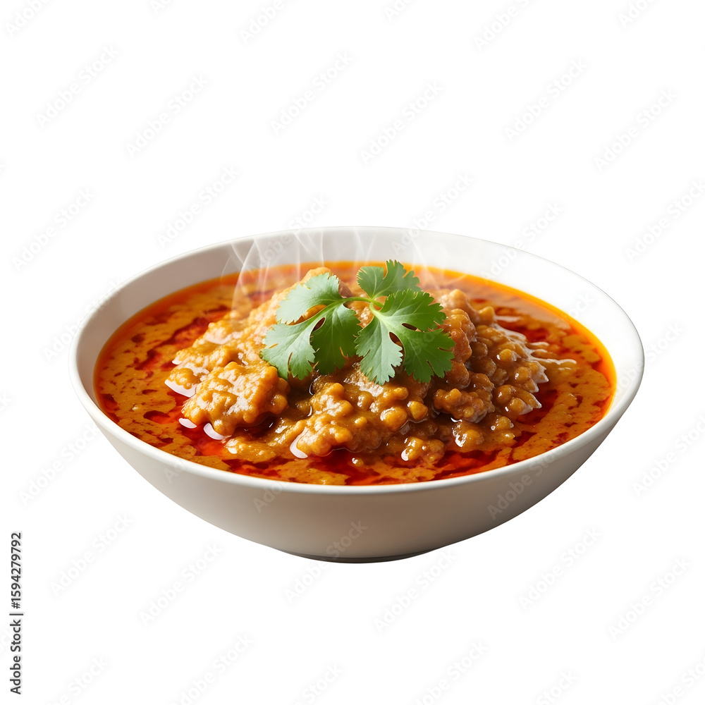 Aromatic Spicy Meat Curry in White Bowl. Aromatic Spicy Meat Curry in White Bowl.