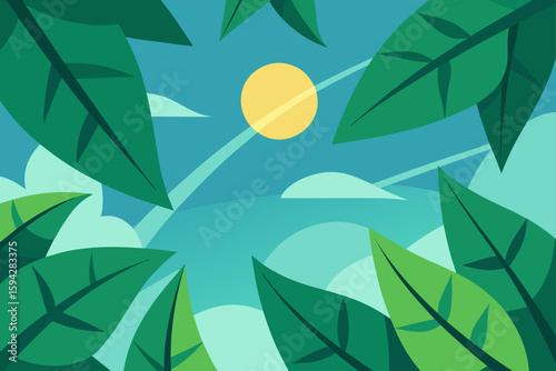 dense leaf canopy with visible sky patches and sun