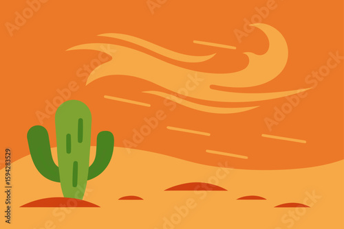 desert windstorm with dust trails and cactus vector