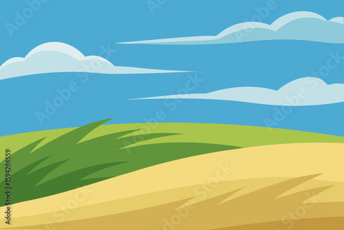 windswept grassland with clear horizon and cloud shadows art