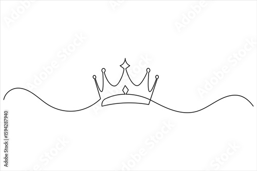 Crown continuous one line drawing of white background with minimalist outline style