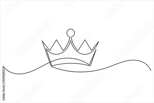 Crown continuous one line drawing of white background with minimalist outline style