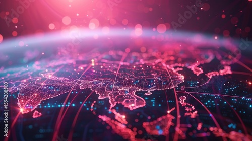 Abstract technology background, Global network security, business technology concept, blurred bokeh neon light background.