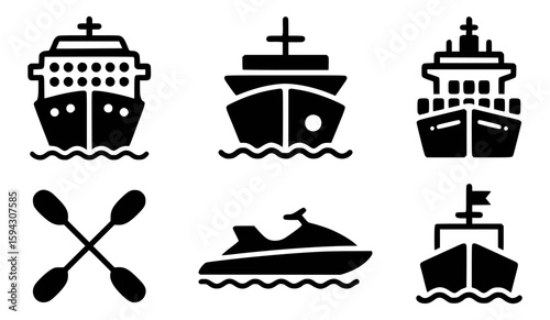 Nautical vessel and watercraft icons boat ship